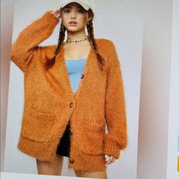 NWOT Free People Slouchy Oversized XS Button CiderBurntOrange Fuzzy Cardigan - Picture 3 of 11
